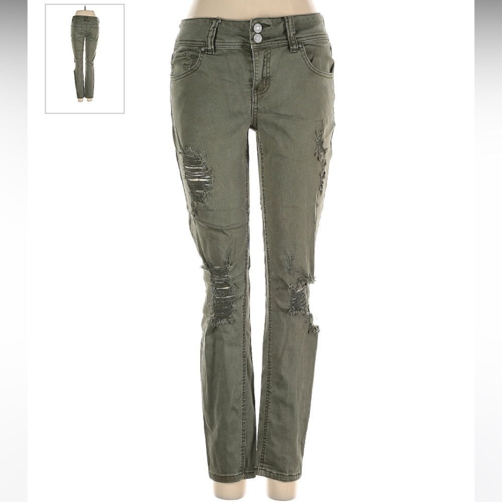 Refuge cropped boyfriend distressed jeans Sz 14 militar green NWT